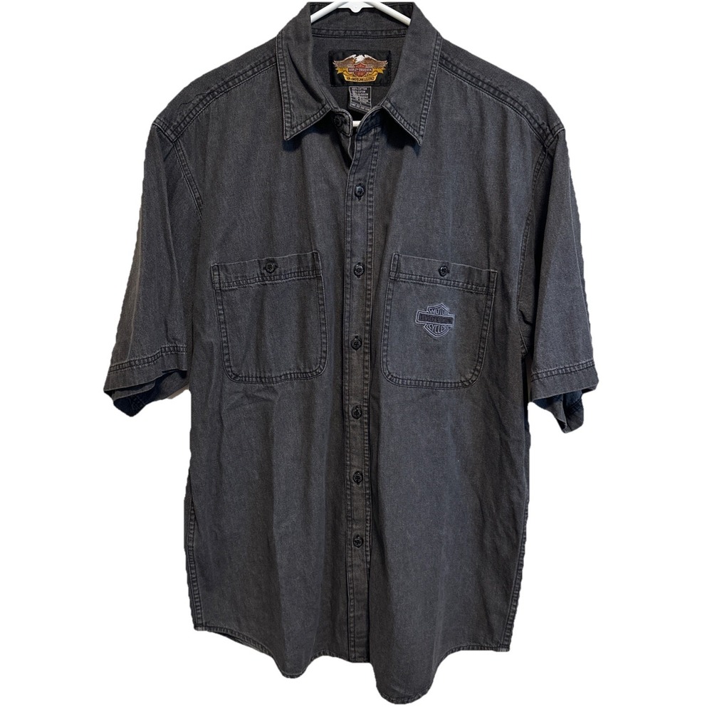 Harley Davidson Vintage Men's 100% Cotton Short Sleeve Shirt Sz Large Black